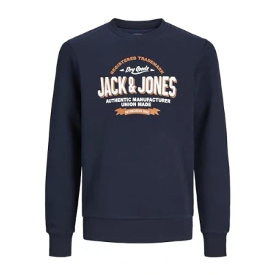 Afbeelding van JACK &amp; JONES Jjelogo Sweatshirt Crew 2 Kraag 24/25 Noos Jnr trainingspak voor jongens, Navy Blazer/Print: wit + marmelade, 176
