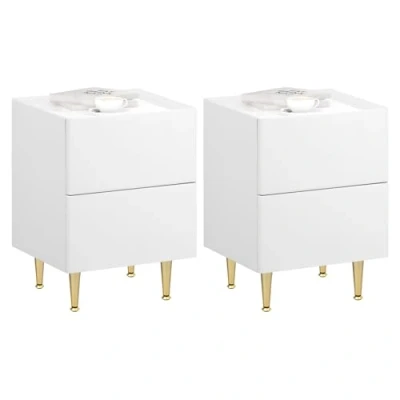 Afbeelding van WOLTU NTS10ws03 2 Set van nachtkastjes met laden, bijzettafel, glanzend, 35 x 40 51 cm, modern nachtkastje voor slaapkamer, eenvoudige montage, pvc hout + metaal, wit