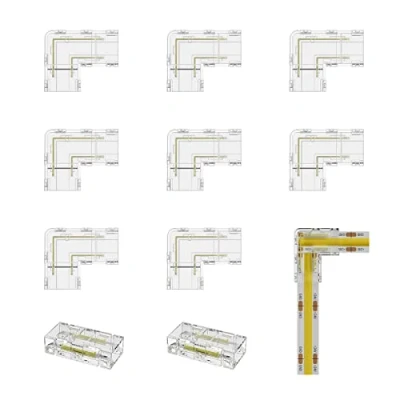 Afbeelding van PAUTIX Set van 8 transparante middenconnectoren Voor naadloze COB ledstrips mm brede 2 x middenstekker L vorm 12 V 24