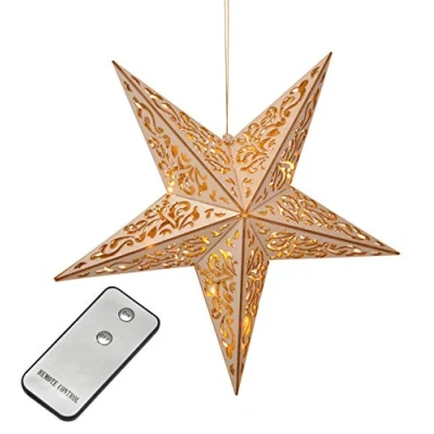 Afbeelding van Houten ster met afstandsbediening, 40 cm, led verlichting, kerstdecoratie
