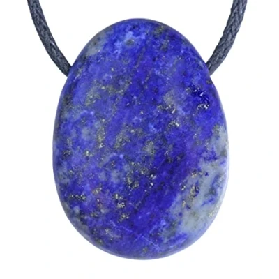 Afbeelding van Lebensquelle Plus Hanger in druppelvorm van Lapis lazuli met geboorde druppelvorm, katoenen koord, hoogwaardige edelsteenhanger, Halfedelsteen, lapis, Leer Leder