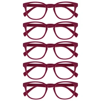 Afbeelding van OPULIZE Pop Pack 5 Retro Rond Roze Fusia Glad En Mat Mannen Vrouwen Leesbril Spring Scharnieren RRRR2 4 +3,50