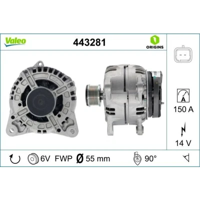 Afbeelding van VALEO 443281 Dynamo / Alternator 14V 150A NISSAN: Juke, MICRA 3, Qashqai Qashqai+2 I, RENAULT: SCENIC 2, MEGANE 2 Stufenheck