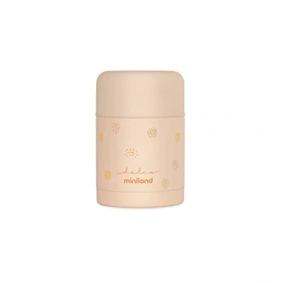 Afbeelding van Miniland Food Thermy Vanilla 600 ml vlinderfles van dubbellaags staal, die levensmiddelen urenlang koud of warm houdt.