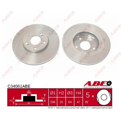 Afbeelding van ABE C34061ABE Remschijf Vooras 296 25 5 64 Geventileerd HONDA: ACCORD 8, 8 Kombi