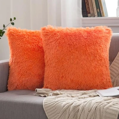 Afbeelding van MIULEE Set van 2 kunstbont kussenslopen zacht decoratieve pluche voor bank woonkamer, 45 x cm, lichtoranje
