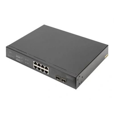 Image de DIGITUS Commutateur non géré 8 x 10/100/1000 (PoE) + 2 Gigabit SFP (liaison montante) Montable sur rack, de bureau PoE+ (140 W)