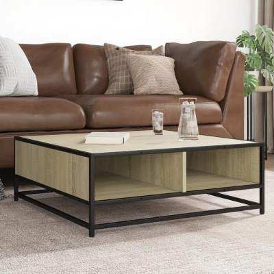 Afbeelding van vidaXL Salontafel 80x80x30 cm bewerkt hout en metaal sonoma eikenkleur