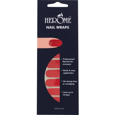 Afbeelding van Herome Nail Wraps Red Nagelstickers art Zonder Droogtijd 2x10 stickers Cadeau Nagellak