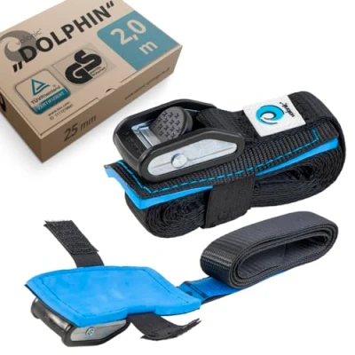 Afbeelding van valonic DOLPHIN sjorriem met klem TÜV Rheinl / GS getest, 2 m, stuks, gevoerd, EN 12195 2, 500 kg, 25 mm breed, zwart voor fietsen