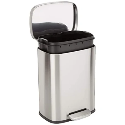 Afbeelding van Amazon Basics Rechthoekige afvalemmer met soft close, 12 l, gesatineerd nikkel