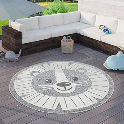Afbeelding van Paco Home Vloerkleed Kinderkamer Outdoor Rond Speelvloerkleed Modern 3D Effect Ø 120 cm Rund