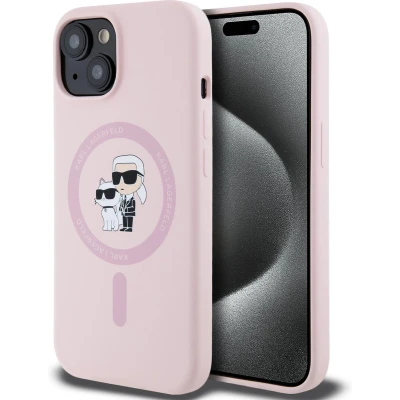 Afbeelding van Karl Lagerfeld iPhone 15 Backcover hoesje Magsafe KC head Ring Roze