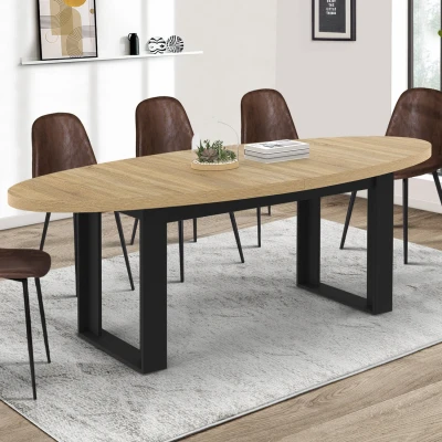 Image de Table à manger ovale 200 cm 8 personnes bois et noir style industriel IDMarket