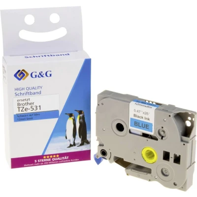 Afbeelding van G&amp;G Labeltape Tapekleur: Blauw Tekstkleur: Zwart 12 mm 8 m