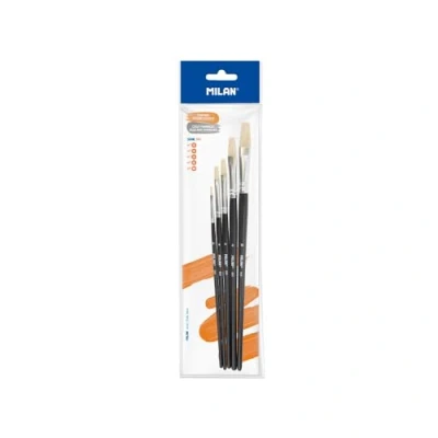 Afbeelding van MILAN® Set van 5 platte kwasten serie 501 nr. 0, 4, 6, 8 en 12