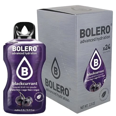 Afbeelding van BLACKCURRANT Bolero, 24 x 3 g, poedersap zonder suiker, gezoet met stevia + vitamine C, voor kinderen en sporters, glutenvrij, veganistisch, zwarte bessensmaak