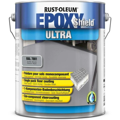 Afbeelding van Rust Oleum EPOXYSHIELD ULTRA 1K Vloercoating Staal grijs RAL7001 5L Hoge Slijtvastheid Chemisch Bestendig