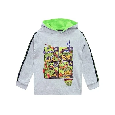 Afbeelding van Ninja Turtles hoodie voor jongens, kindersweatshirt met Leonardo, Donatello, Raphael en Michelangelo, maten van 5 tot 13 jaar, officieel TMNT product, grijs.
