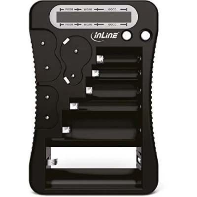 Afbeelding van InLine 01285 Batterijtester met lcd display voor ronde batterijen en knoppen blok 9 V