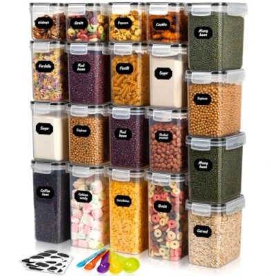 Afbeelding van Otauoaea 20 stuks voorraaddozen met luchtdicht deksel, BPA vrij, luchtdichte opbergdozen etiketten, keukenorganizer voor muesli, meel