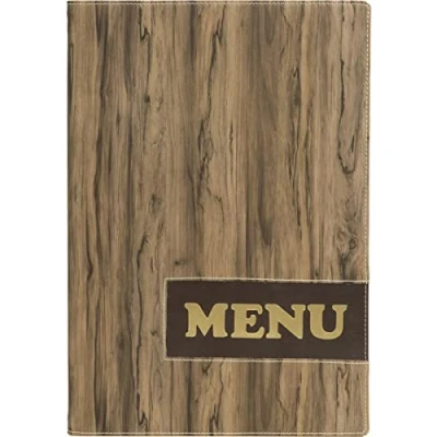 Afbeelding van Securit MC DRA4 WOOD Menuhouder van leer met dubbel inzetstuk DIN A4