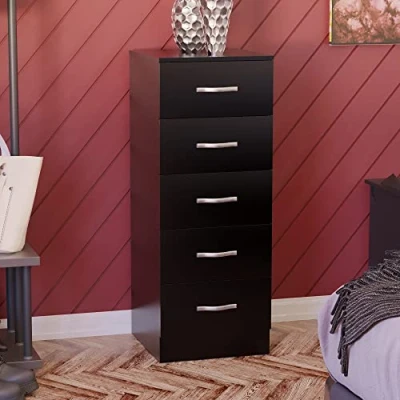 Afbeelding van Vida Designs Smalle commode met 5 laden voor slaapkamer, slaapkamerkast (zwart)