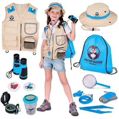 Afbeelding van Ontdekkingsreizigersset voor kinderen, ontdekkingshoed en vest, verrekijker kompas, vlinderset, insecten, spelletjes meisjes 4, 5, 6, 7 jaar, cadeau mannen