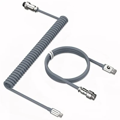 Afbeelding van MAMBASNAKE C01 Câble de Clavier Spiralé Pro Personnalisé pour Mécanique, USB C Enroulé, Jeu Type vers A avec Connecteur Aéronautique en Métal Amovible Gris