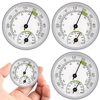 Afbeelding van Nizirioo Set van 3 ronde en gemakkelijk afleesbare hygrometer thermometers voor binnen, af te lezen binnenthermometer, baby&#039;s, garage, kantoor, sigaren