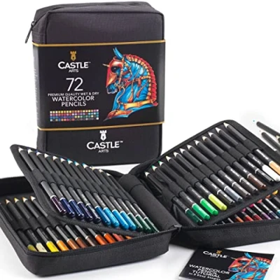 Afbeelding van Castle Art Supplies 72 aquarel kleurpotloden set in rits etui voor volwassenen kunstenaars Kwaliteit kernen met levendige kleuren om mooie meng effecten te maken water Inclusief reis