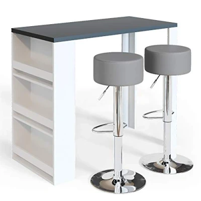 Afbeelding van Vicco Bartafelset, grijs/wit, 117 x 57 cm met 2 barkrukken