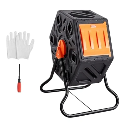 Image de VEVOR Composteur de Jardin Rotatif 70 L Bac à Compost Rotatif 360 en PP et Acier sans BPA Charge 20 kg Chambre Unique pour Compostage des Déchets Organiques Cuisine Jardinier Terrasse Patio Extérieur