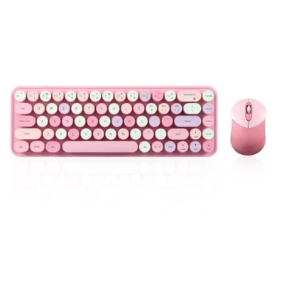 Afbeelding van Perixx PERIDUO 802PK Bluetooth Mini toetsenbord en muis combo retro ronde sleuteldoppen pastelroze Amerikaans Engels