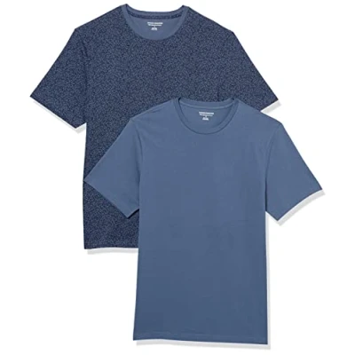 Image de Amazon Essentials Lot de 2 t shirts à manches courtes et col rond, pour homme, coupe ajustée, imprimé floral bleu marine/bleu délavé, taille L