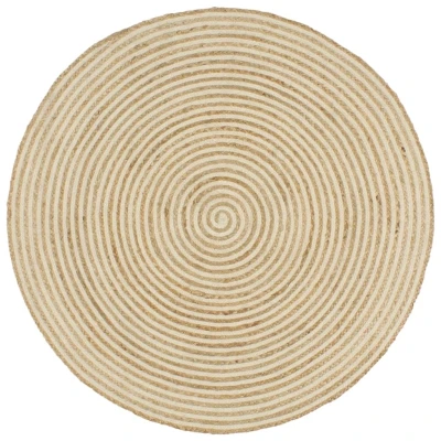 Afbeelding van Vloerkleed handgemaakt met spiraal ontwerp 90 cm jute wit