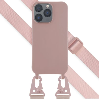 Afbeelding van Selencia hoesje Geschikt voor iPhone 13 Pro met koord Siliconen afneembaar roze