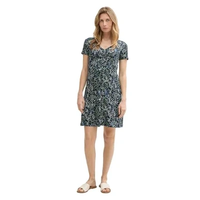 Image de TOM TAILOR Robe pour femme, 37369 Structure à pois bleu marine multicolore, 44