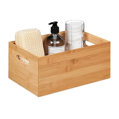 Afbeelding van Relaxdays opbergdoos bamboe stapelbaar zonder deksel 14 x 30 20 cm met handgrepen natuur