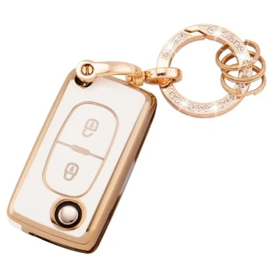 Afbeelding van Koaudb Autosleutelhoes van TPU, compatibel met 2 knoppen Peugeot 107 207 307 307S 308 407 607 807 3008 5008 Citroen C2 C3 C4 C5 C6 C8 Xsara Flip Folding Key Shell Case Fob (R Pgt 2F W)