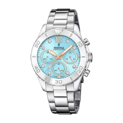 Afbeelding van Festina F20603/4 Dames Horloge Chronograaf Mineraalglas Roestvrijstaal/Staal Zilverkleurig Ø 39 mm Quartz Vouw/Vlindersluiting