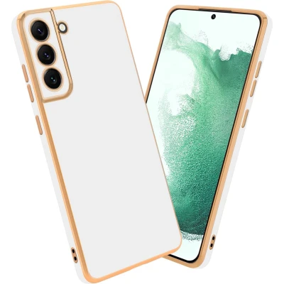 Afbeelding van Cadorabo Hoesje geschikt voor Samsung Galaxy S22 PLUS in Glossy Wit Goud Beschermhoes Case Cover van flexibel TPU silicone en met camerabescherming