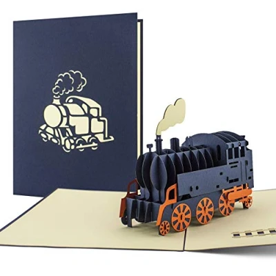 Afbeelding van Lokomotive Pop up kaart Verjaardagscadeau voor liefhebbers van stoomloke 3D wenskaart cadeau idee verjaardagskaart reisvoucher treinreizen T09