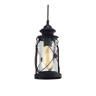 Afbeelding van EGLO Vintage Bradford Hanglamp 1 Lichts Zwart Helder Glas