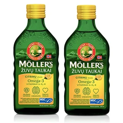 Afbeelding van Möller’s Omega 3 Levertraan citroen 2 x 250ml visolie vloeibaar met smaak van