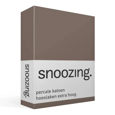 Afbeelding van Snoozing Hoeslaken Extra hoog Tweepersoons 140x220 cm Percale katoen Bruin