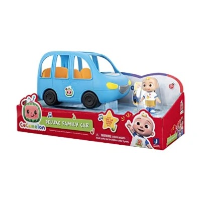 Afbeelding van Bandai CoComelon muzikale familieauto + 5 figuren voertuig dat het nummer &quot;Are we there yet&quot; speelt (in Engels) en van 7 cm: JJ, TomTom, YoYo, Mam, Papa WT0104