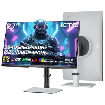 Afbeelding van KTC MiniLED Gaming PC Monitor 27 inch 4K @160Hz, FHD@320Hz transparante omschakeling 1152 lokale dimmen per zone HDR1400 1ms reactietijd FreeSync/G Sync 145%sRGB KVM Wit M27P6