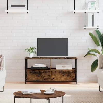 Afbeelding van vidaXL Tv meubel 90x33x45 cm bewerkt hout en ijzer gerookt eikenkleur