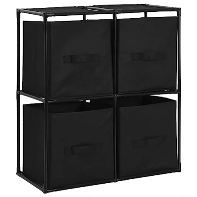 Afbeelding van Opbergkast met 4 stoffen manden 63x30x71 cm staal zwart